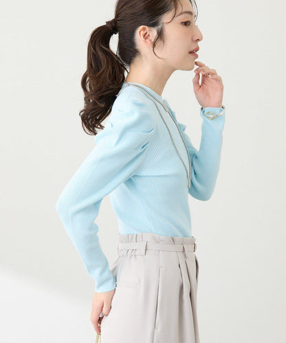 安哥拉觸感墊肩羅紋針織衫