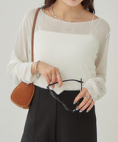 2way薄紗長袖T恤