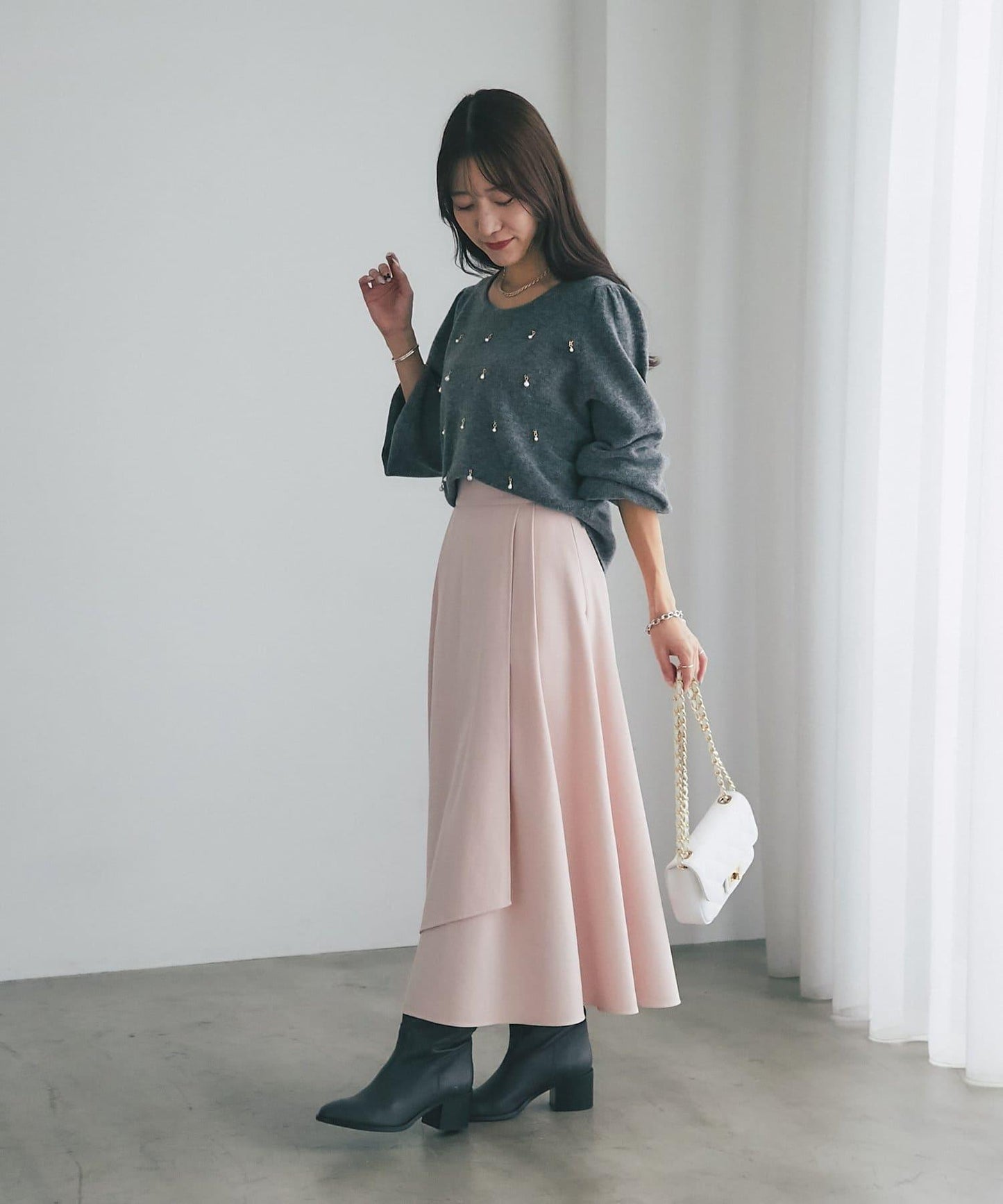 不對稱裹身風格喇叭裙