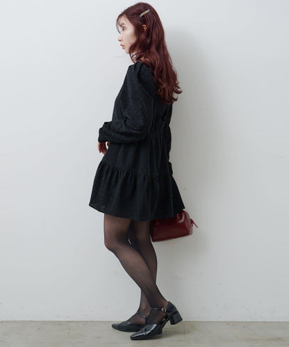 波點花呢迷你連衣裙