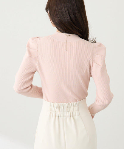 安哥拉觸感墊肩羅紋針織衫