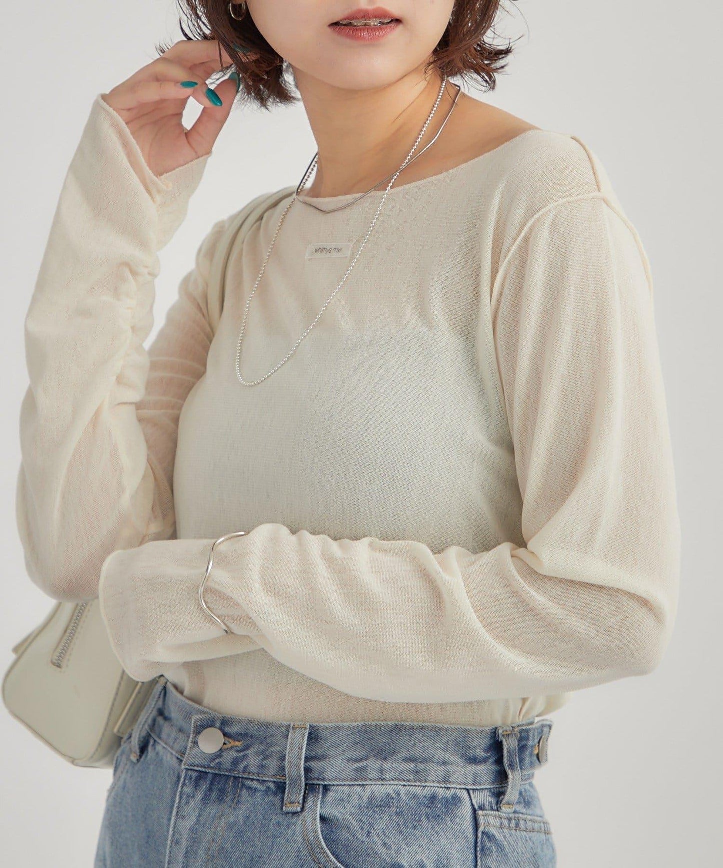 2way薄紗長袖T恤