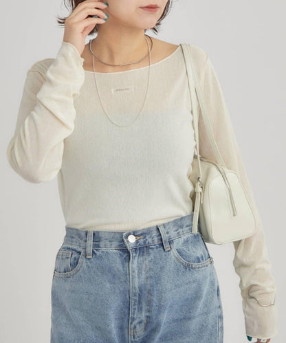 2way薄紗長袖T恤