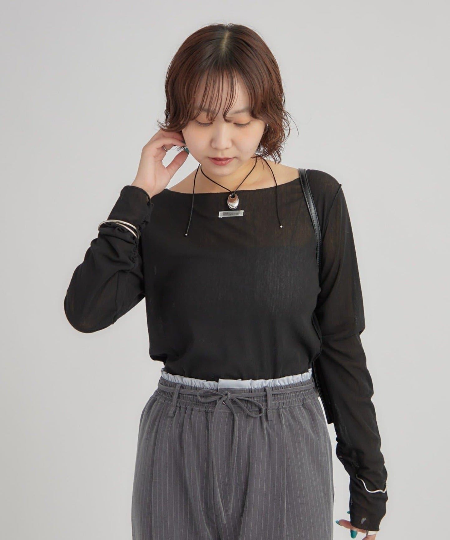 2way薄紗長袖T恤