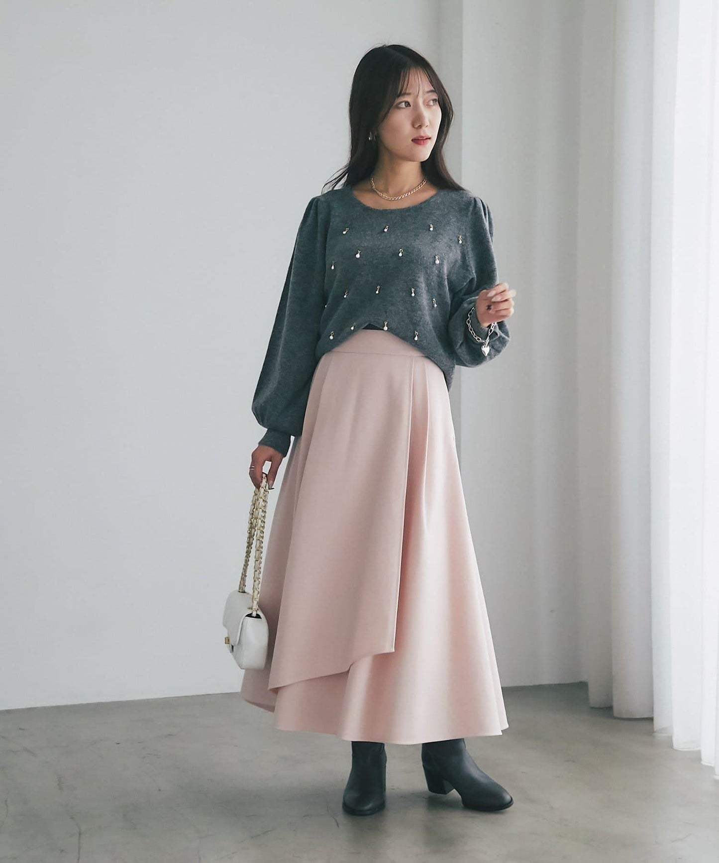 不對稱裹身風格喇叭裙