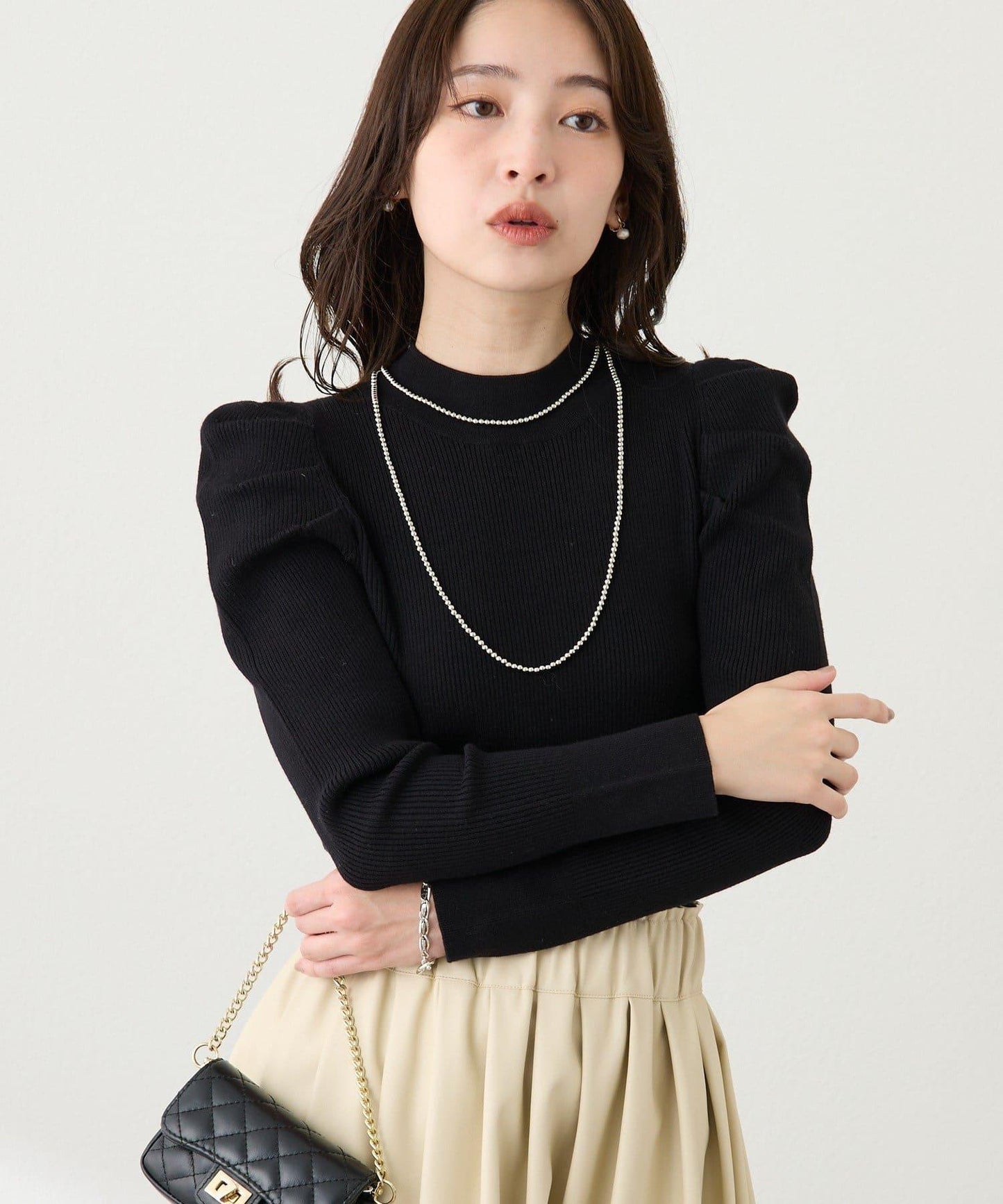 安哥拉觸感墊肩羅紋針織衫