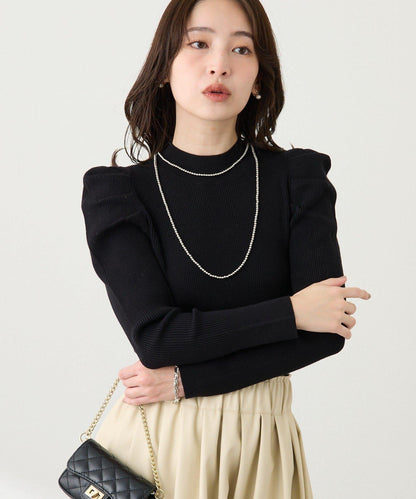 安哥拉觸感墊肩羅紋針織衫