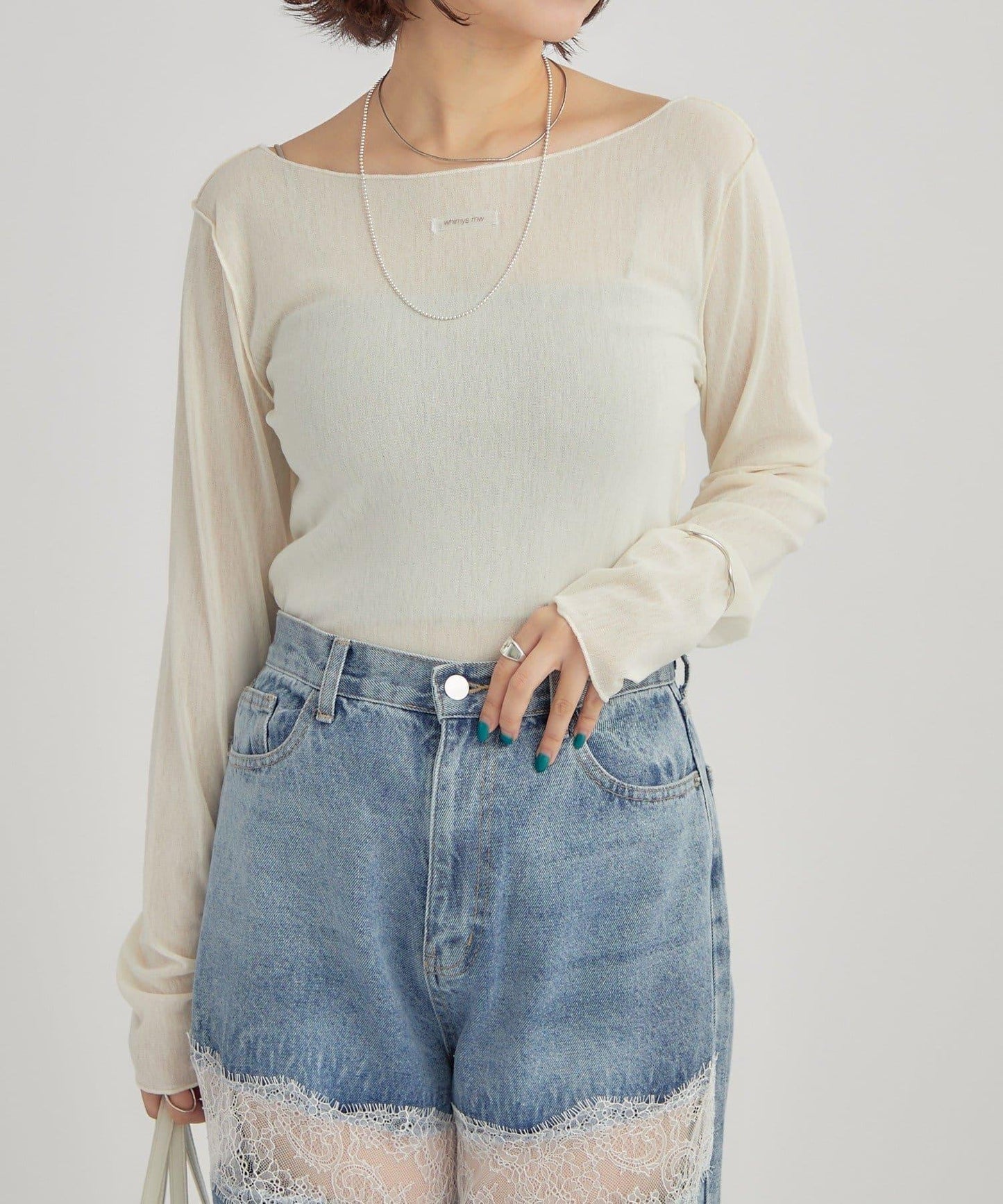 2way薄紗長袖T恤