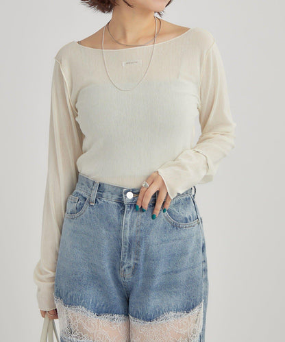 2way薄紗長袖T恤