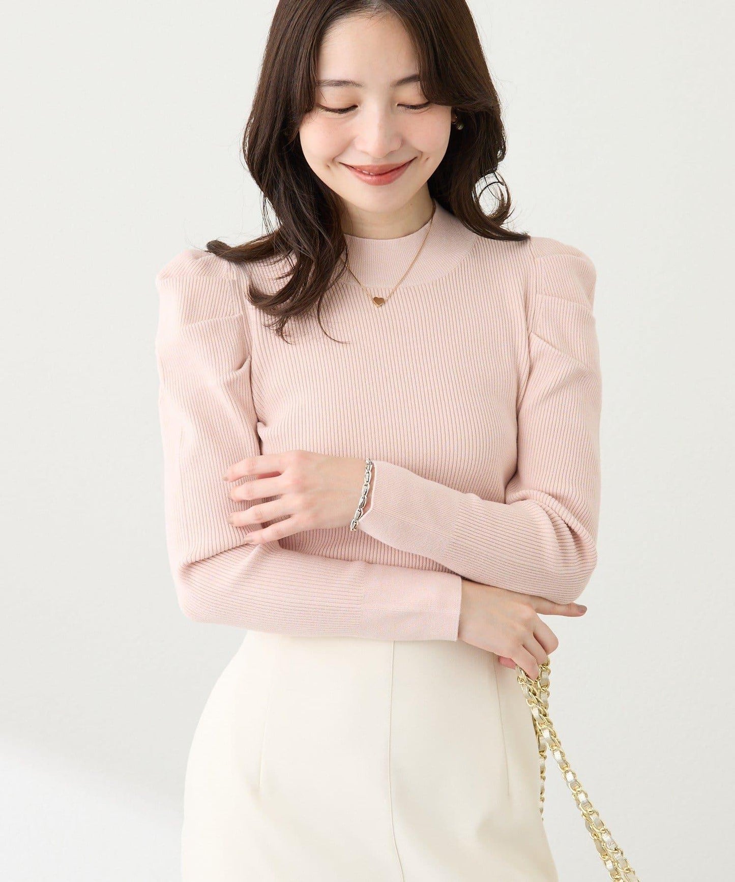 安哥拉觸感墊肩羅紋針織衫