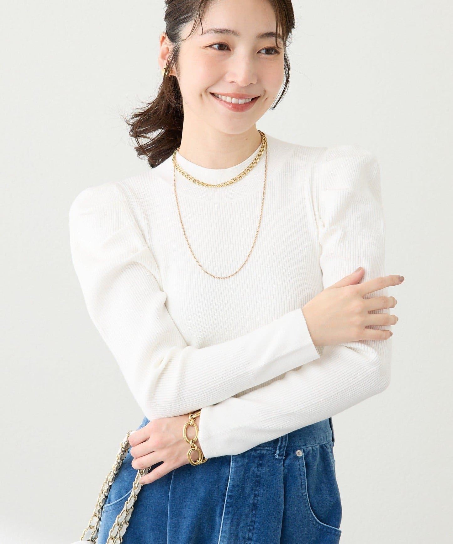 安哥拉觸感墊肩羅紋針織衫