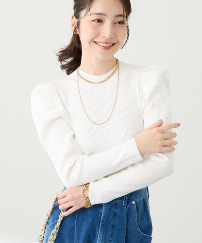 安哥拉觸感墊肩羅紋針織衫