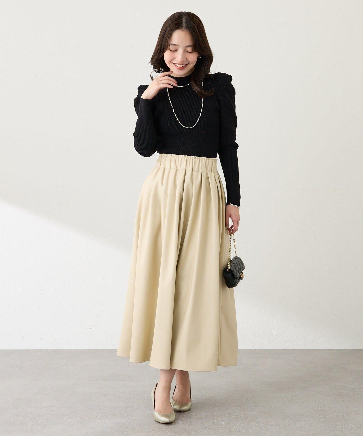 安哥拉觸感墊肩羅紋針織衫