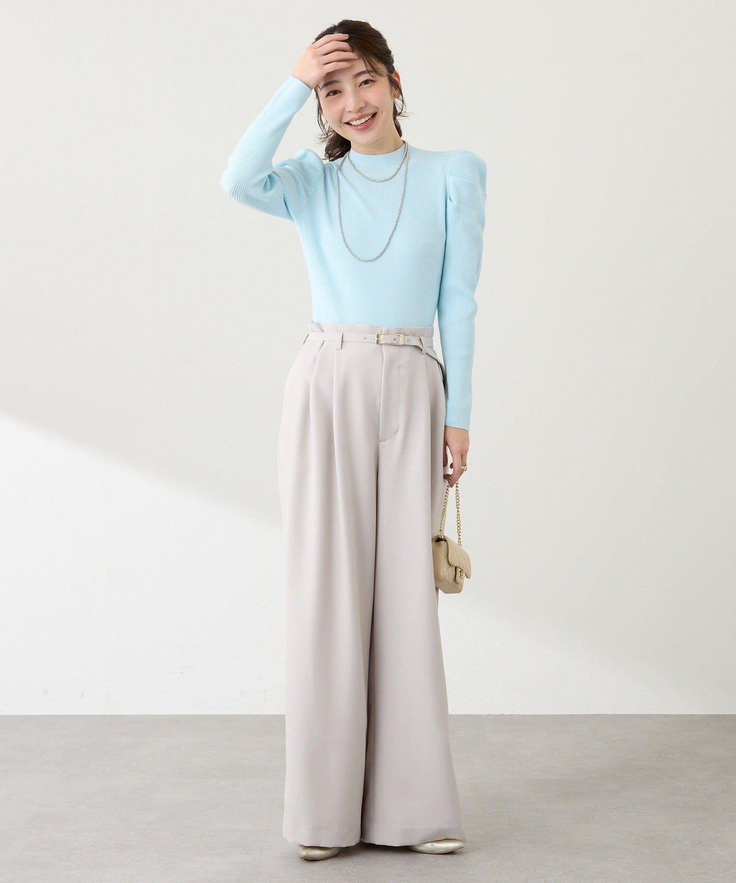 安哥拉觸感墊肩羅紋針織衫