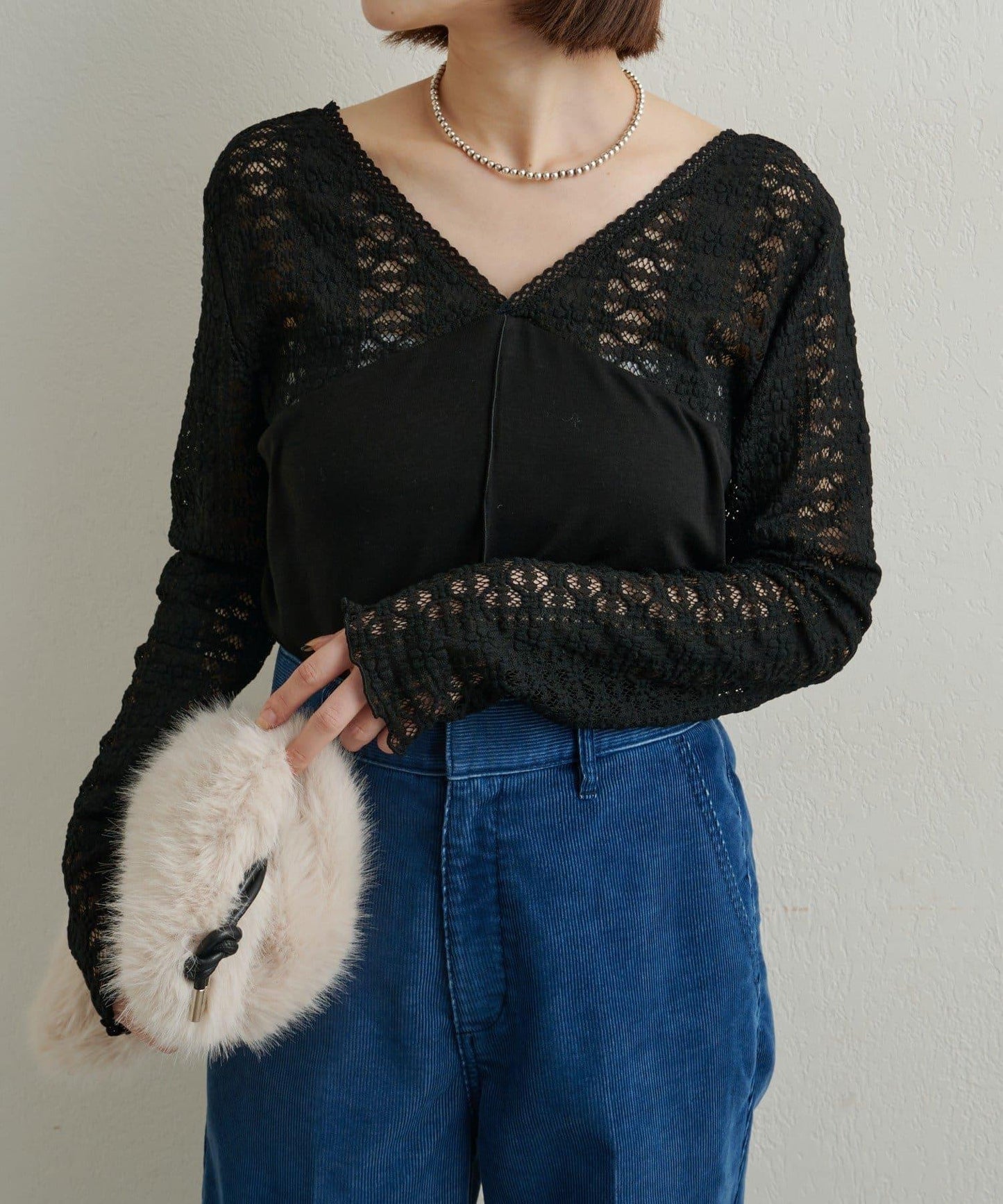 蕾絲拼接針織衫