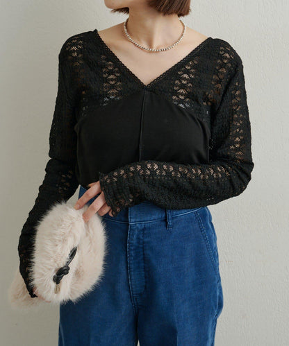 蕾絲拼接針織衫