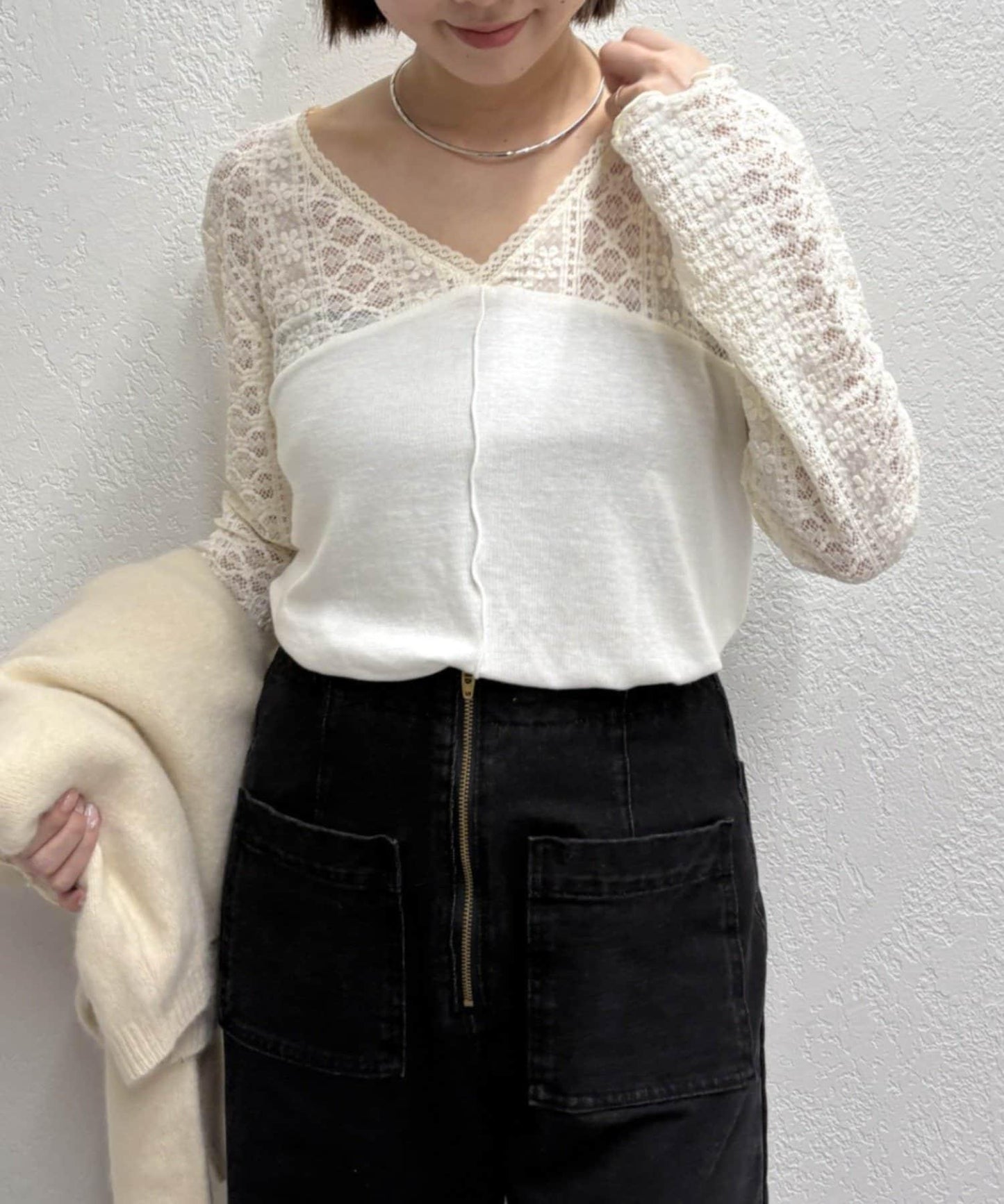 蕾絲拼接針織衫