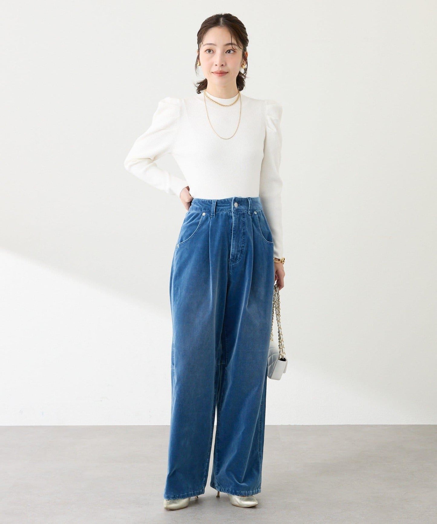 安哥拉觸感墊肩羅紋針織衫