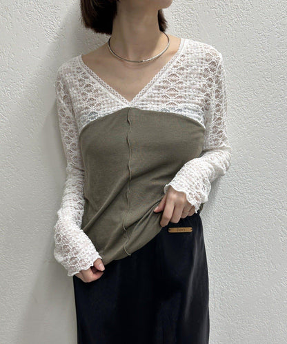蕾絲拼接針織衫