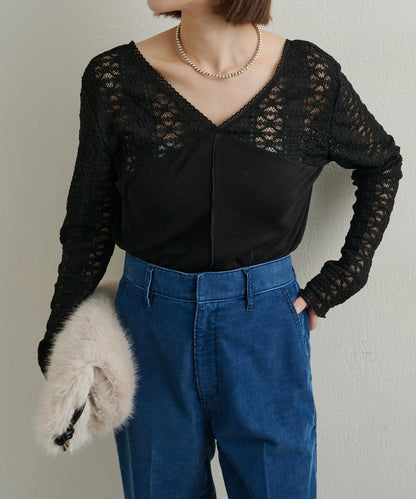 蕾絲拼接針織衫