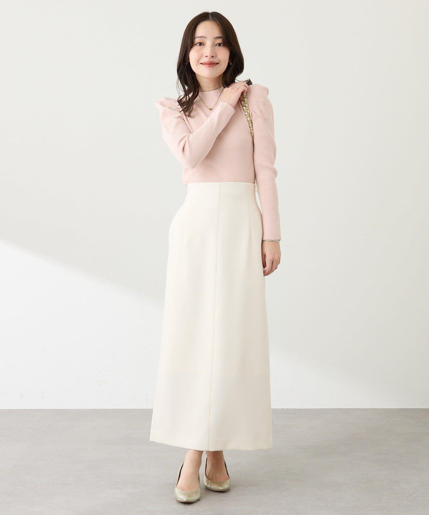 安哥拉觸感墊肩羅紋針織衫