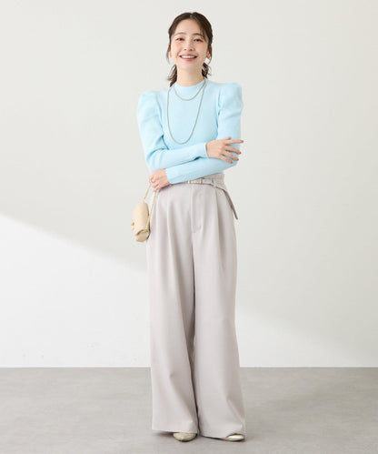 安哥拉觸感墊肩羅紋針織衫