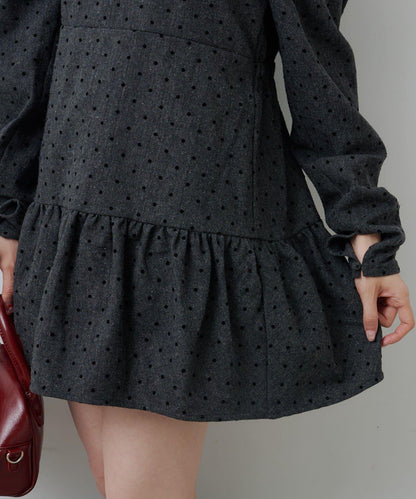 波點花呢迷你連衣裙