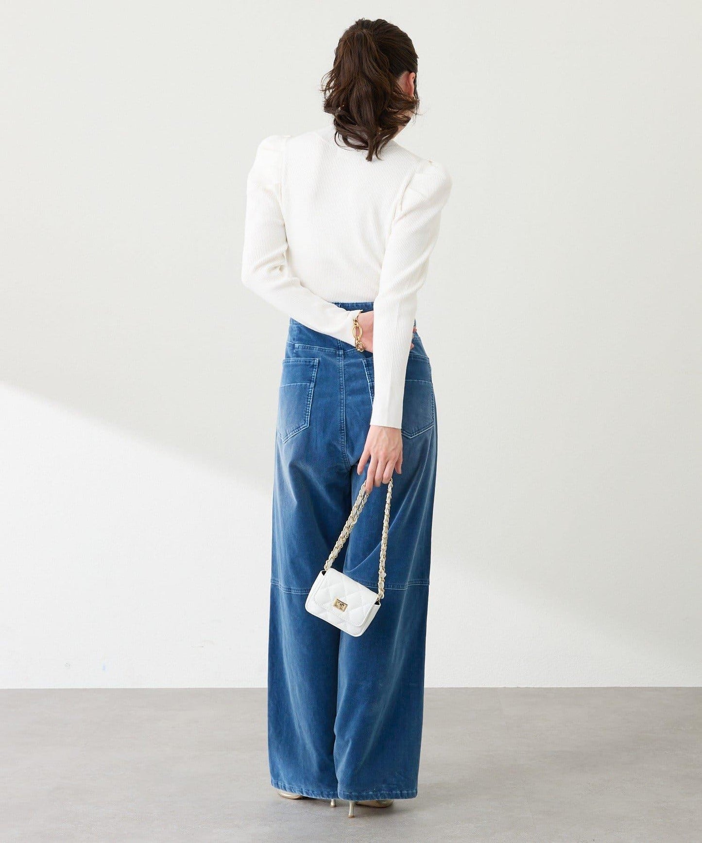 安哥拉觸感墊肩羅紋針織衫