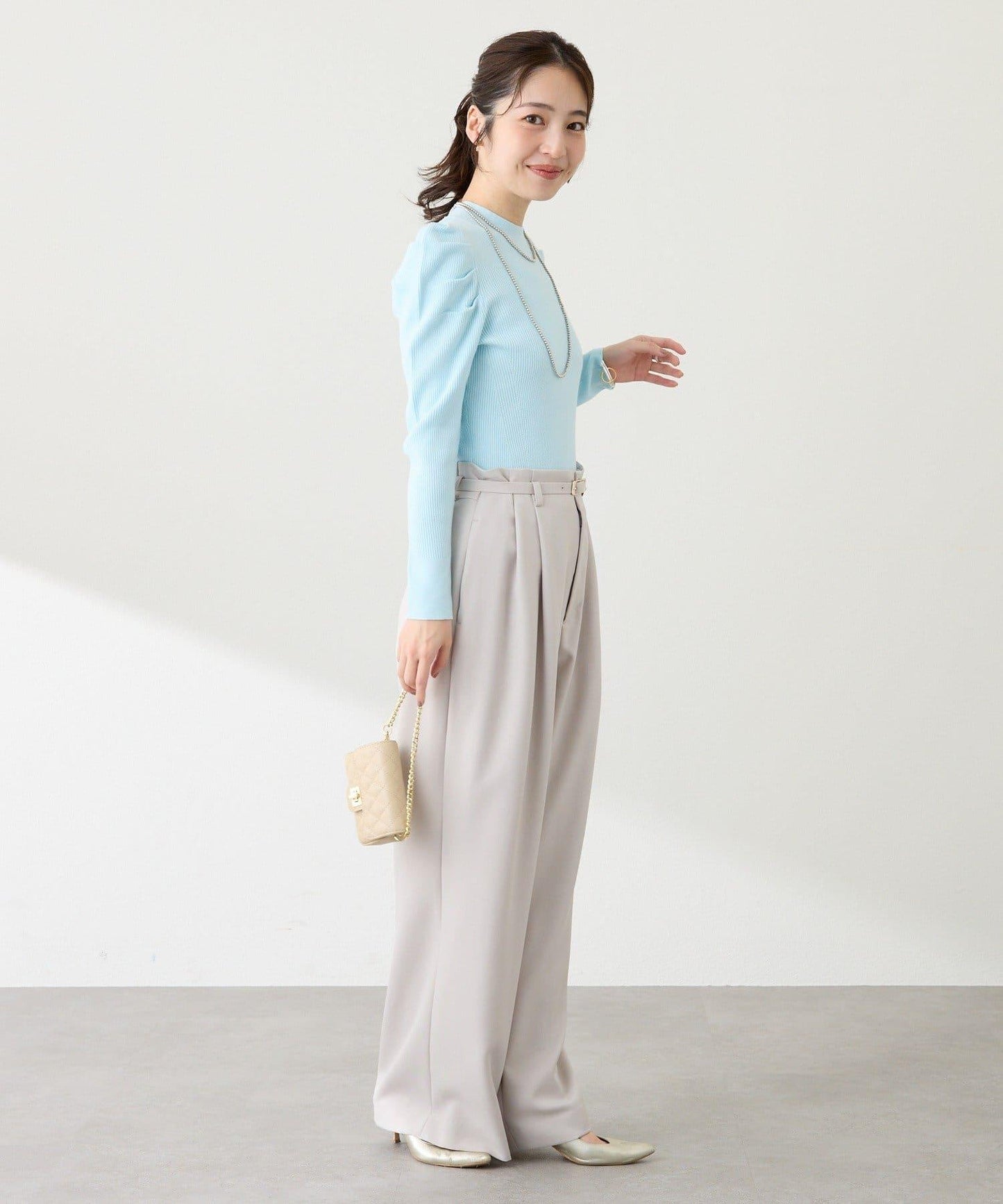 安哥拉觸感墊肩羅紋針織衫