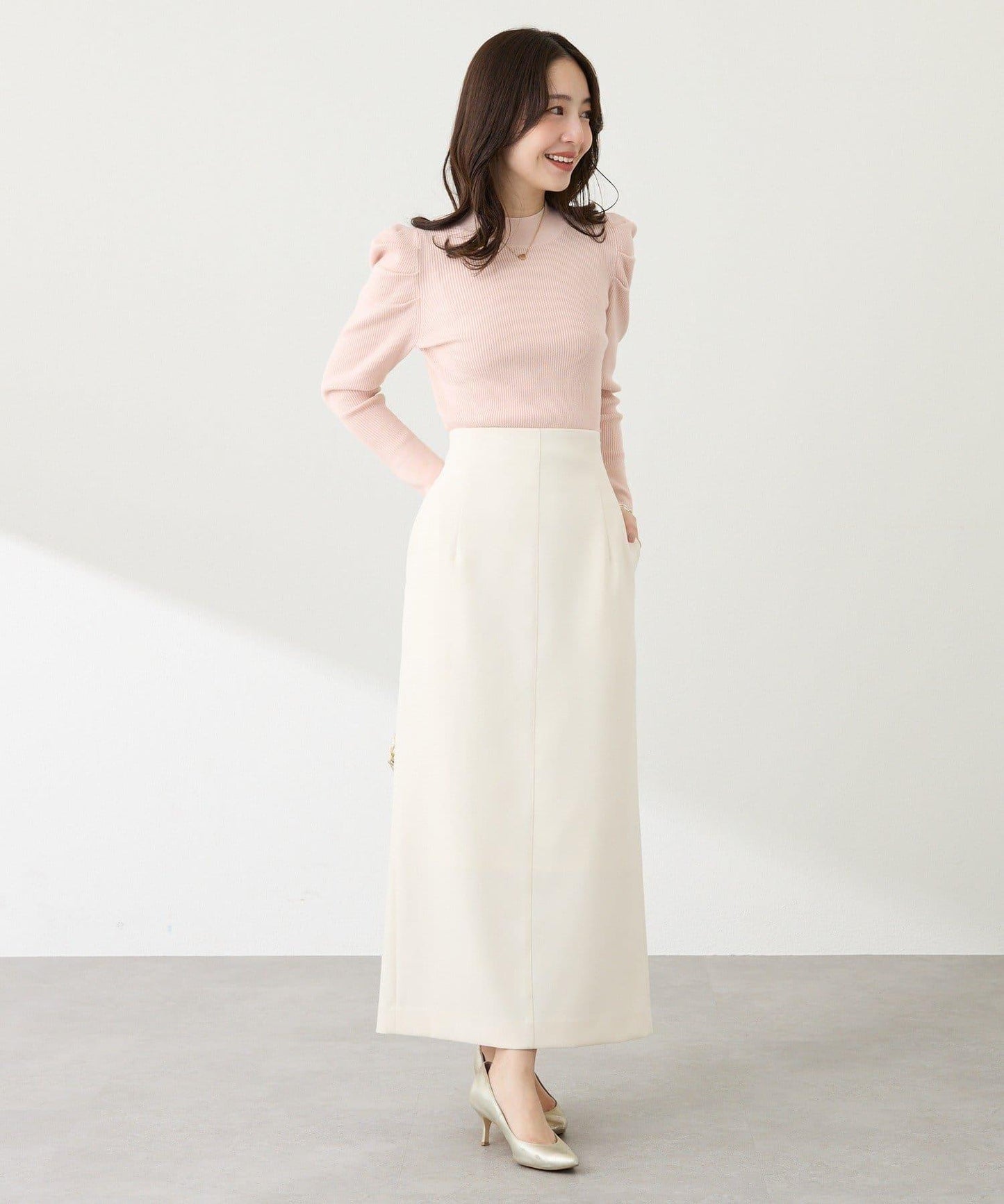 安哥拉觸感墊肩羅紋針織衫