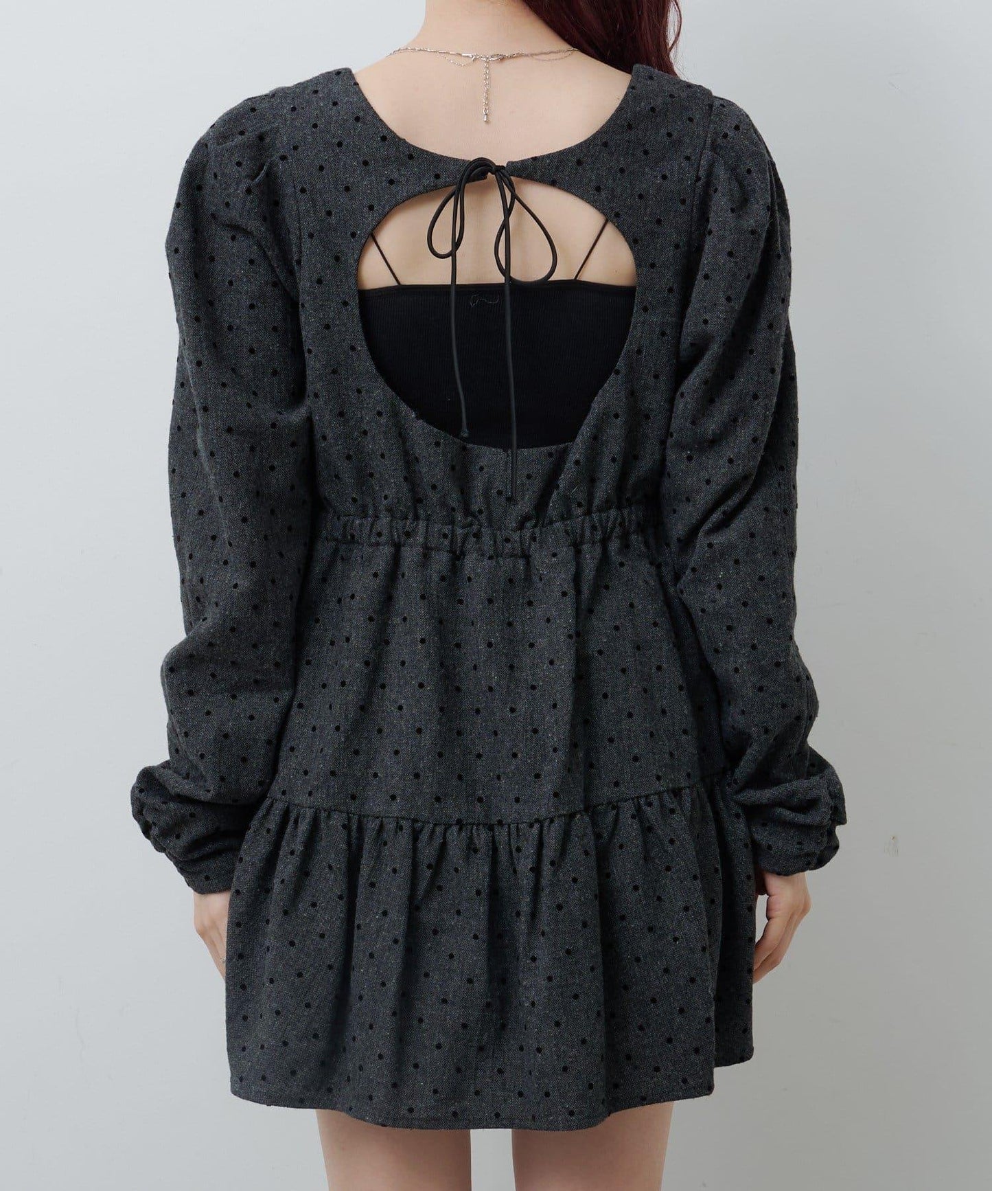 波點花呢迷你連衣裙