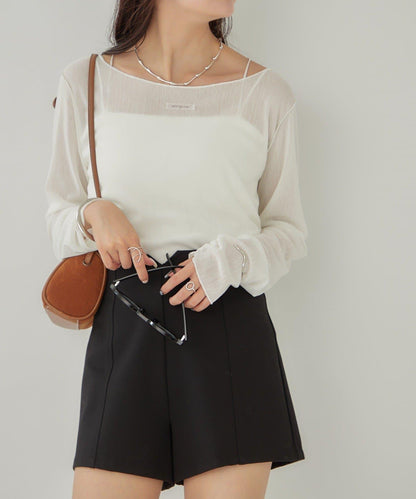 2way薄紗長袖T恤