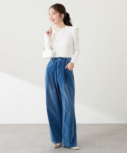 安哥拉觸感墊肩羅紋針織衫