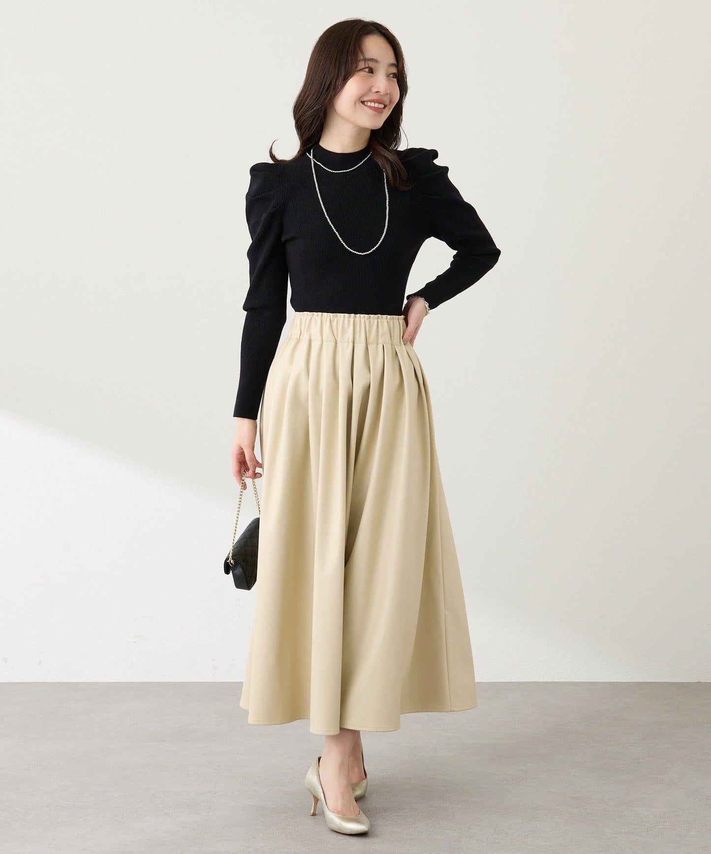 安哥拉觸感墊肩羅紋針織衫