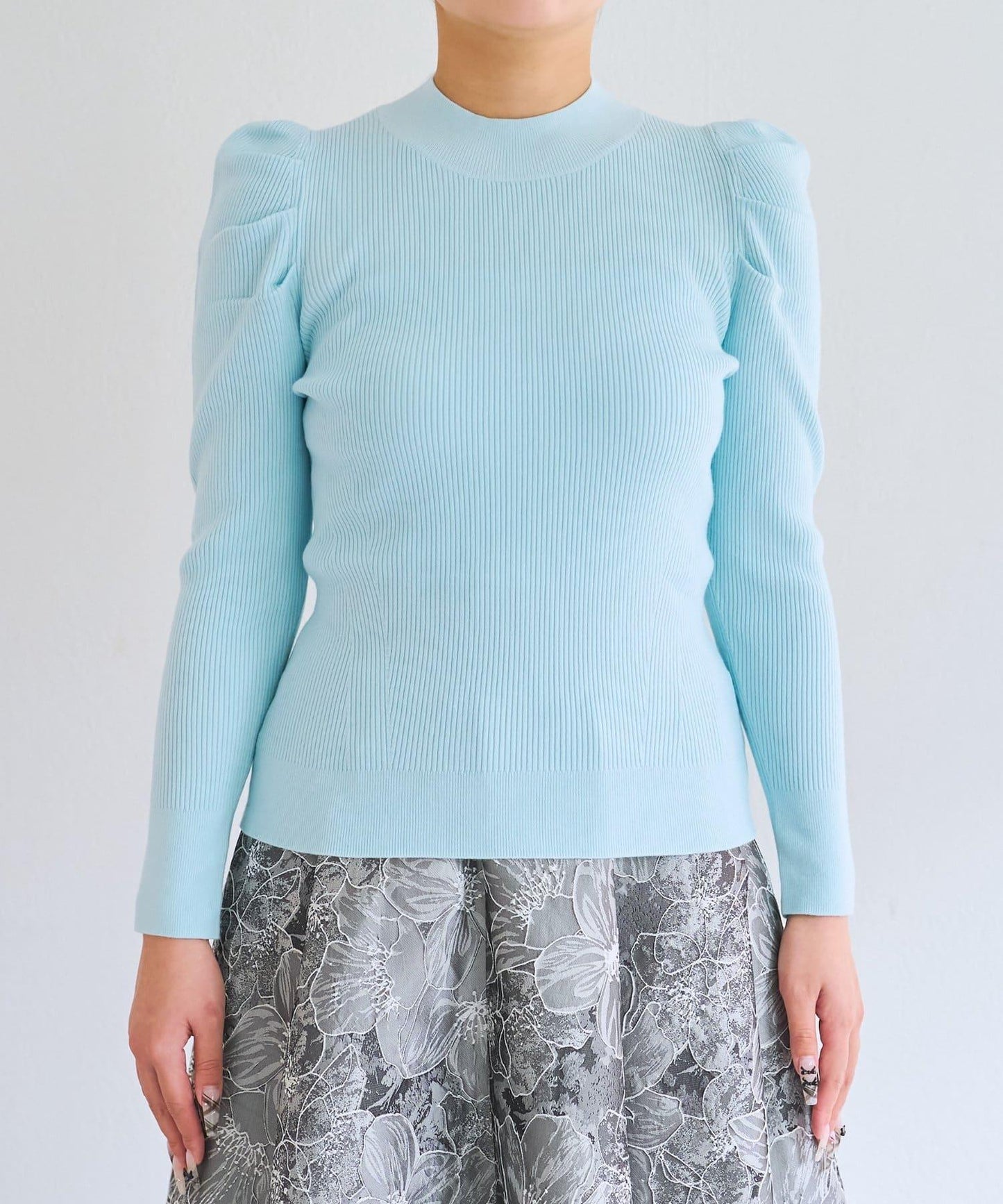 安哥拉觸感墊肩羅紋針織衫