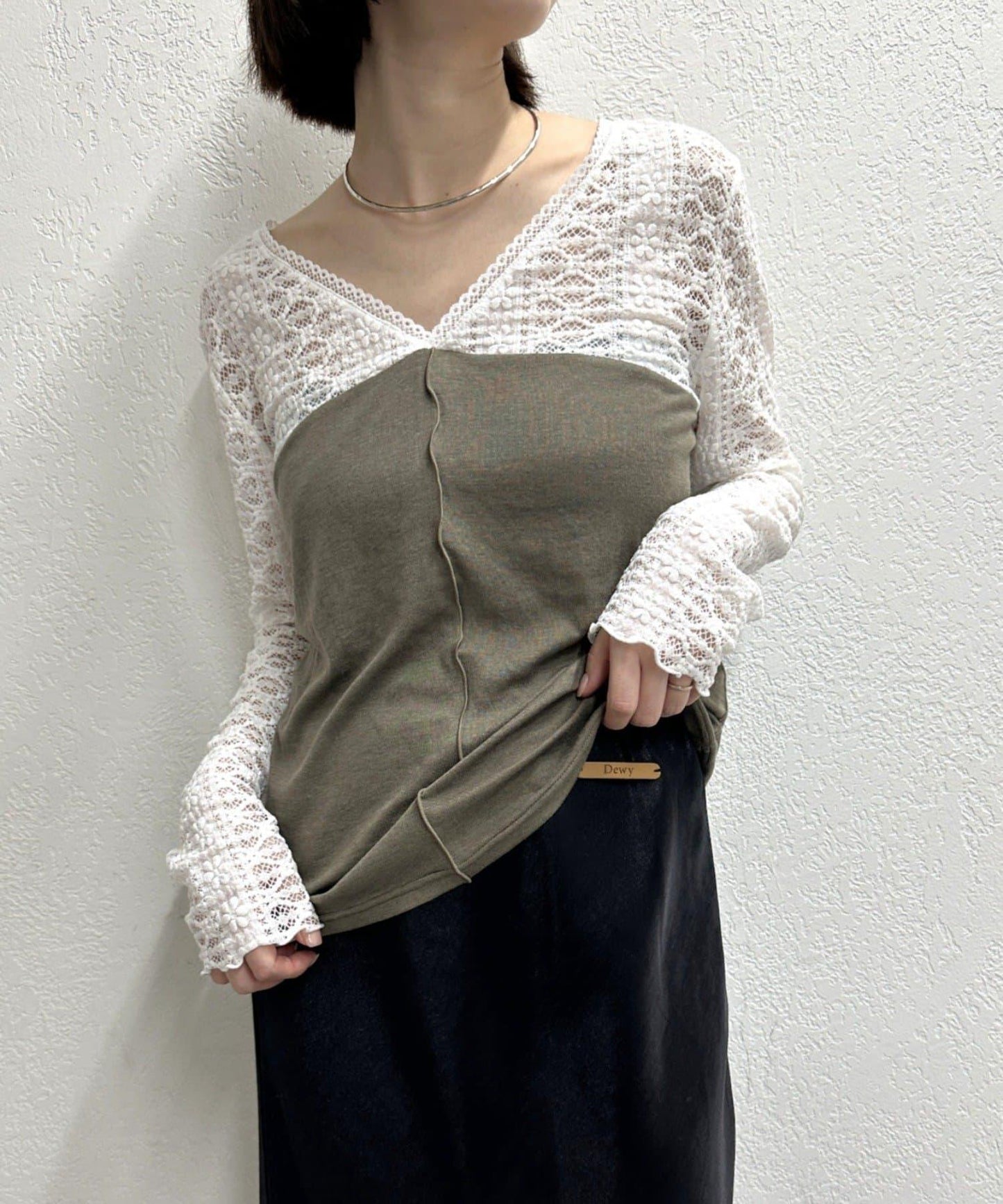 蕾絲拼接針織衫