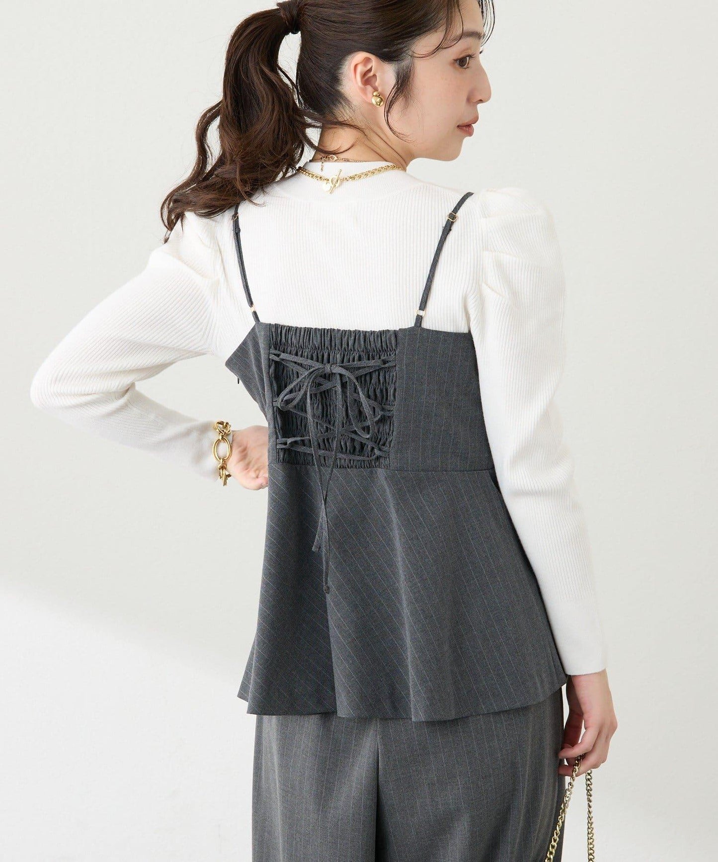 安哥拉觸感墊肩羅紋針織衫