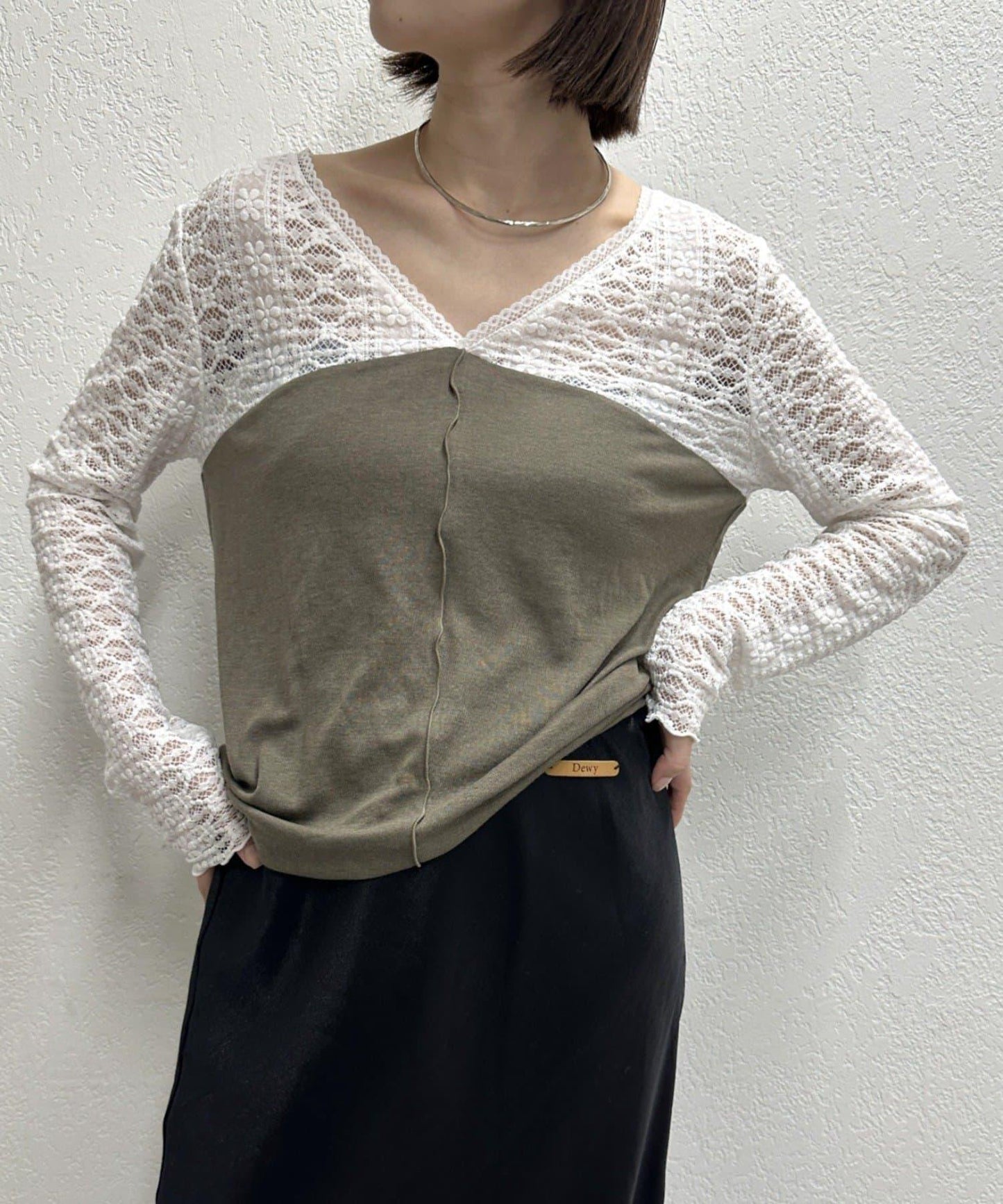 蕾絲拼接針織衫