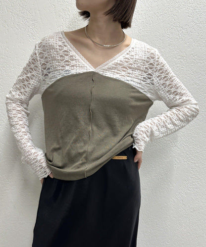 蕾絲拼接針織衫