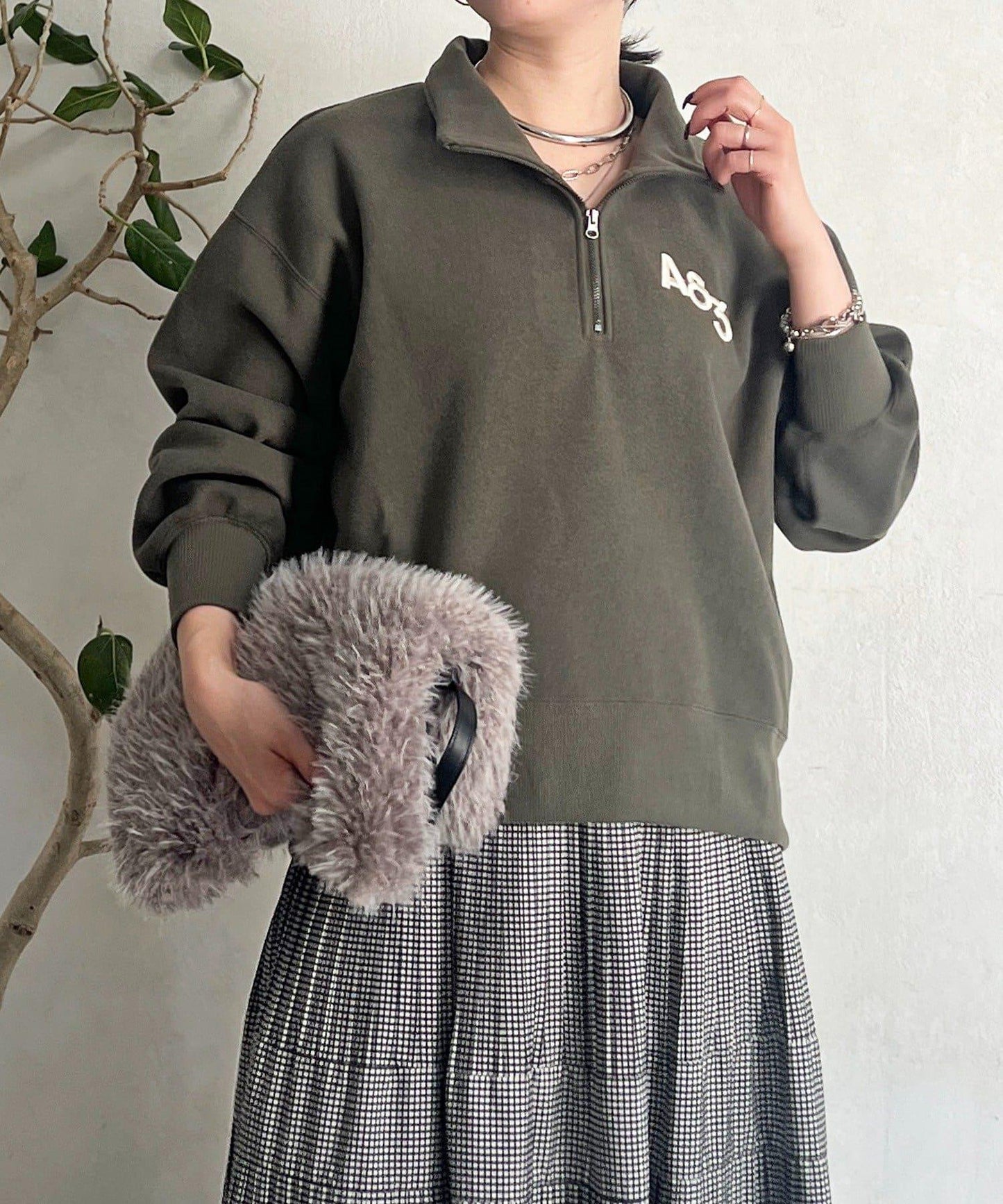 拉鍊羊羔絨套頭衫