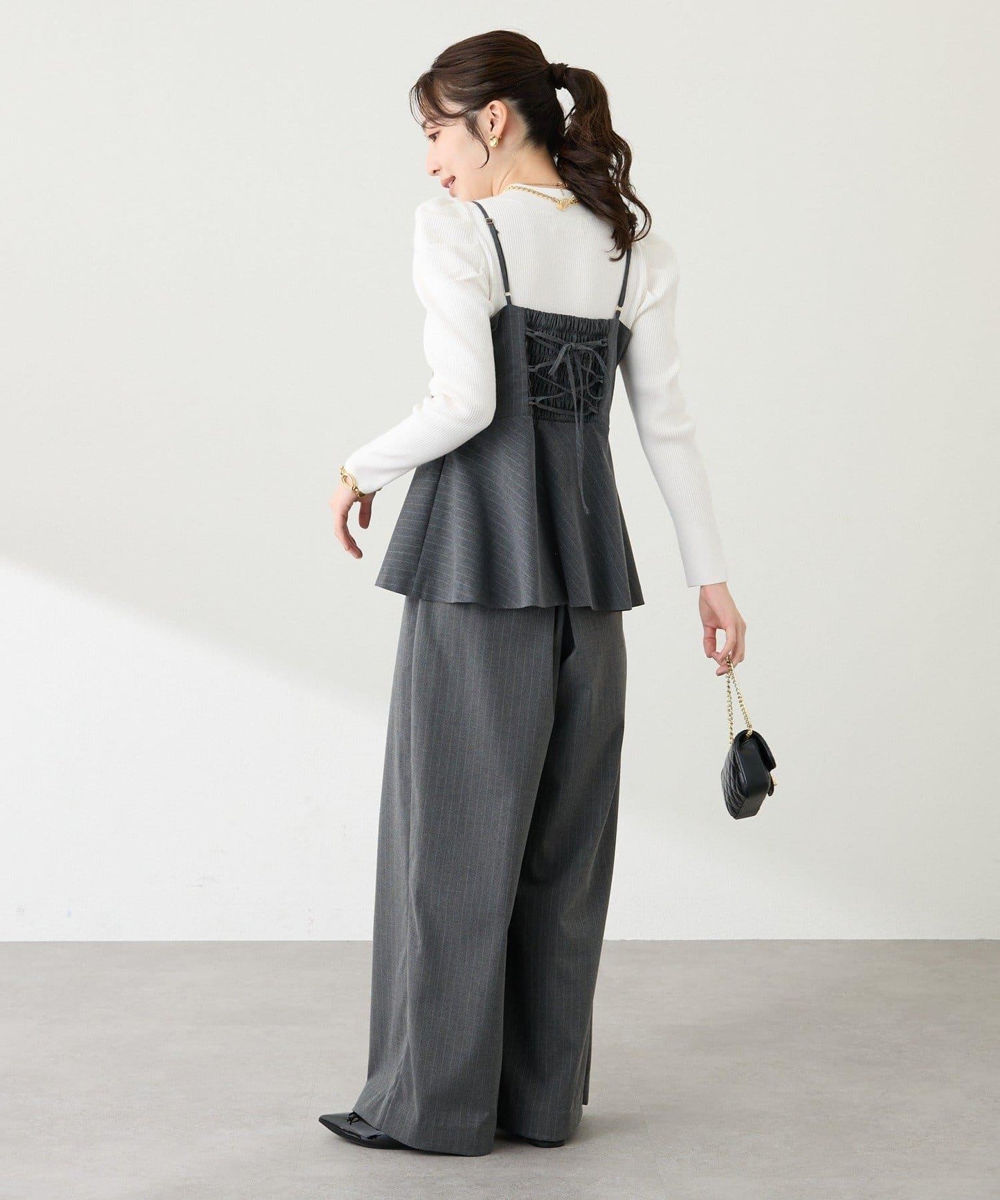 安哥拉觸感墊肩羅紋針織衫