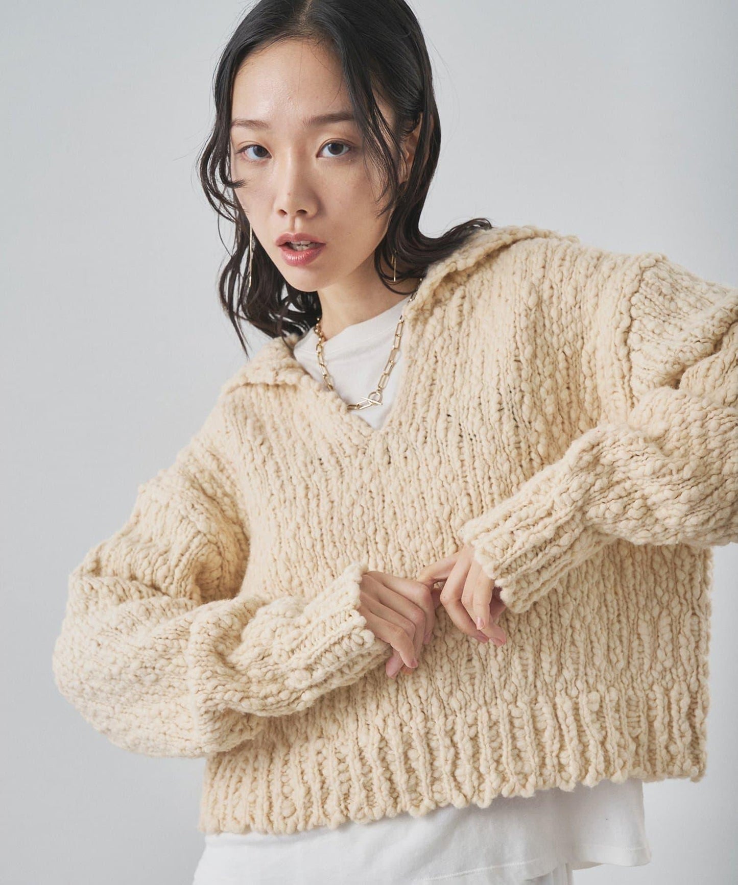 低密度針織開襟套頭衫