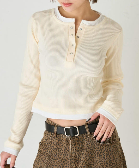 拼接亨利領針織衫