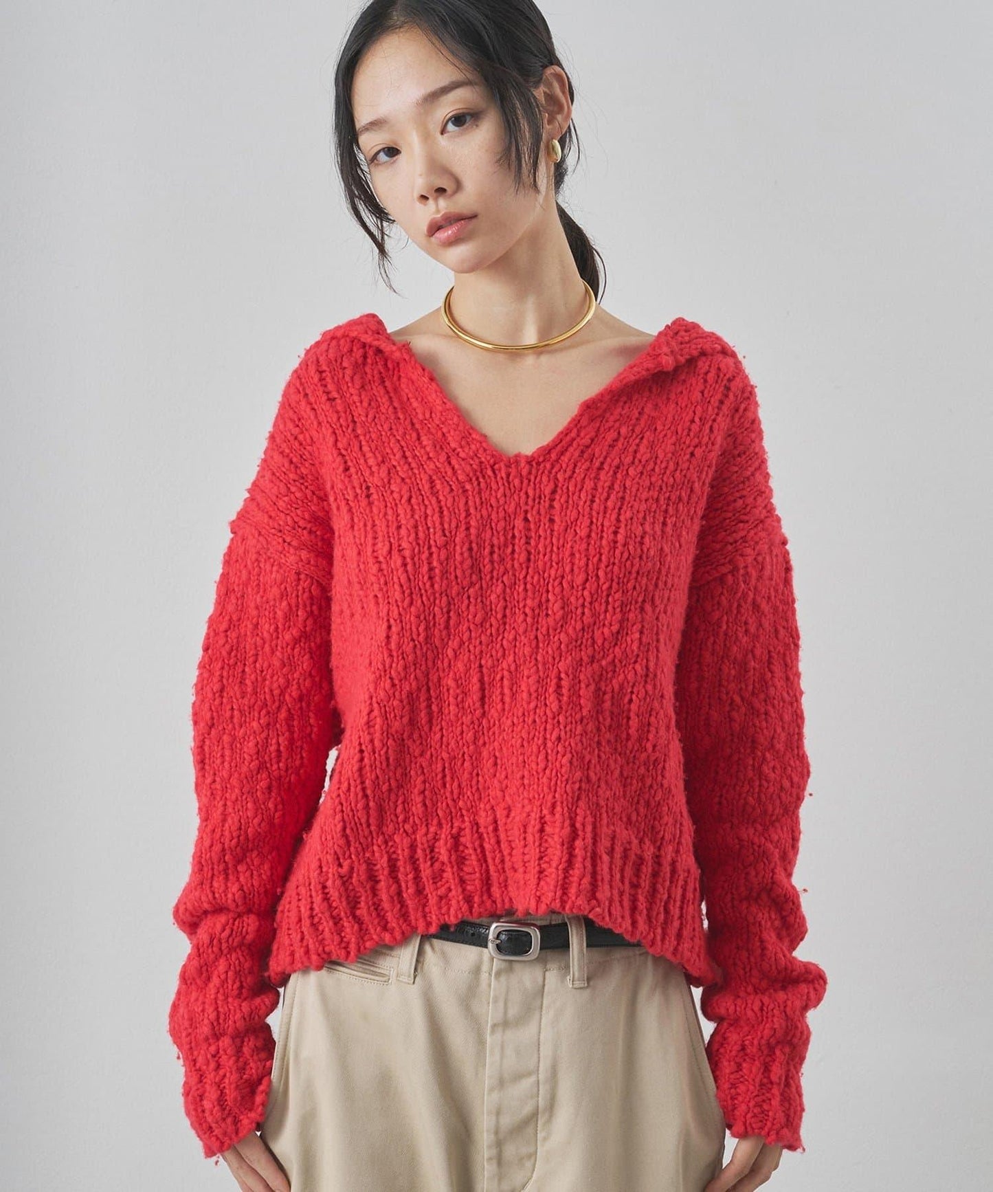 低密度針織開襟套頭衫