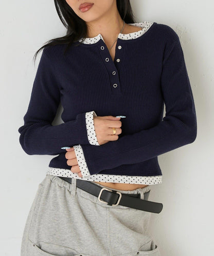 拼接亨利領針織衫