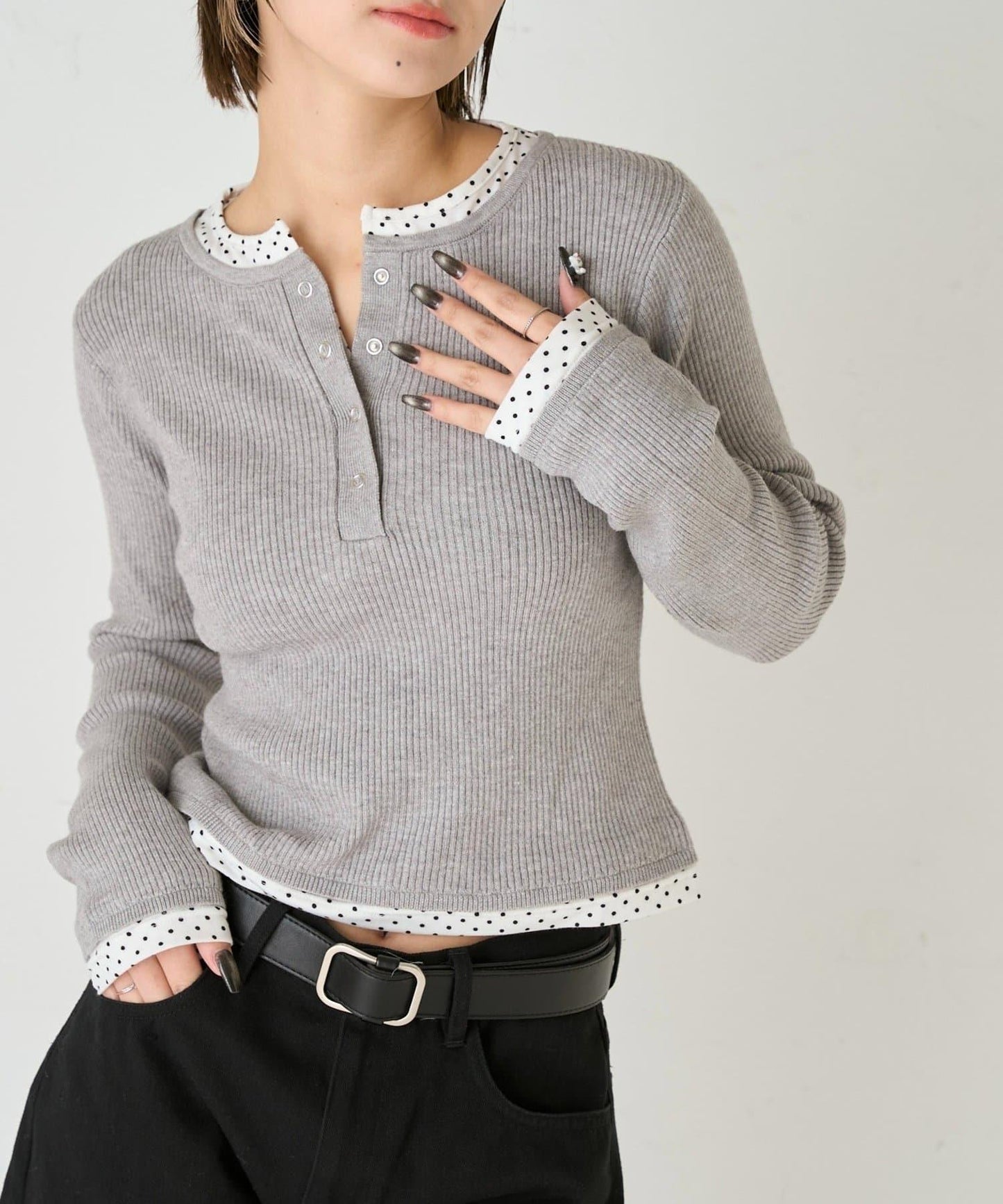 拼接亨利領針織衫