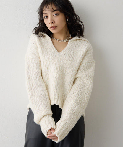 低密度針織開襟套頭衫