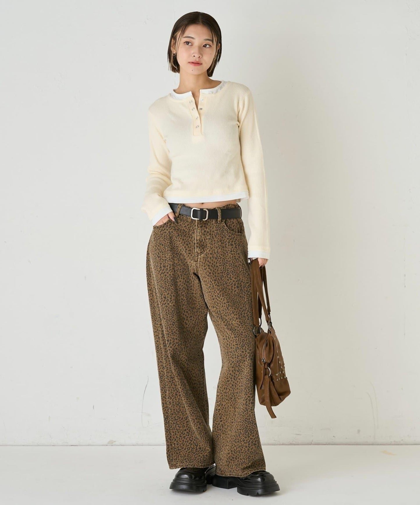 拼接亨利領針織衫