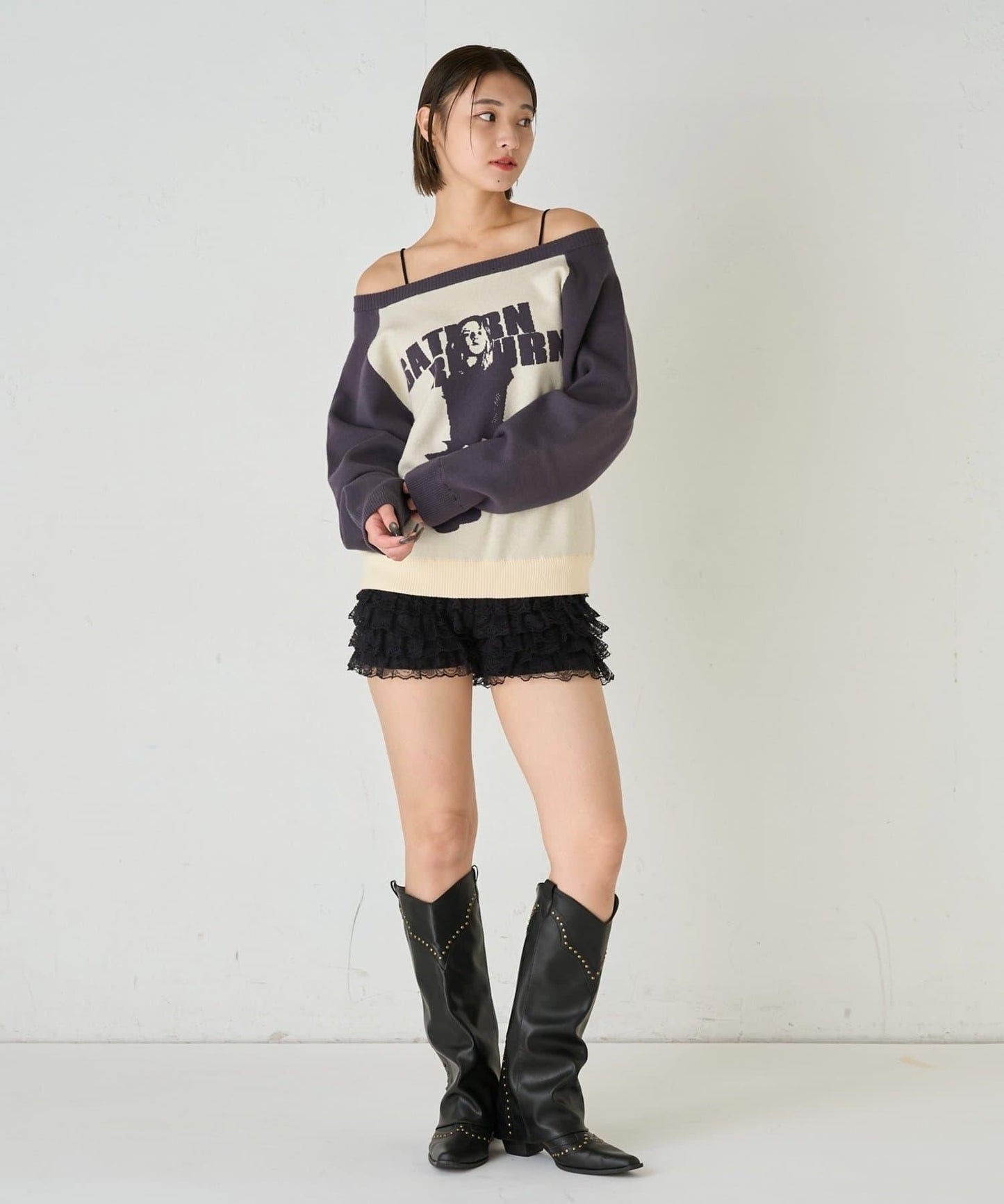 夏洛特一字肩針織衫