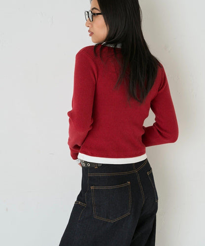 拼接亨利領針織衫